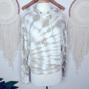 Z supply tan and white tie dye hooded sweatshirt drop shoulder large